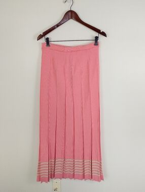 Vintage Pink Pleated Knit Midi Skirt Size 14